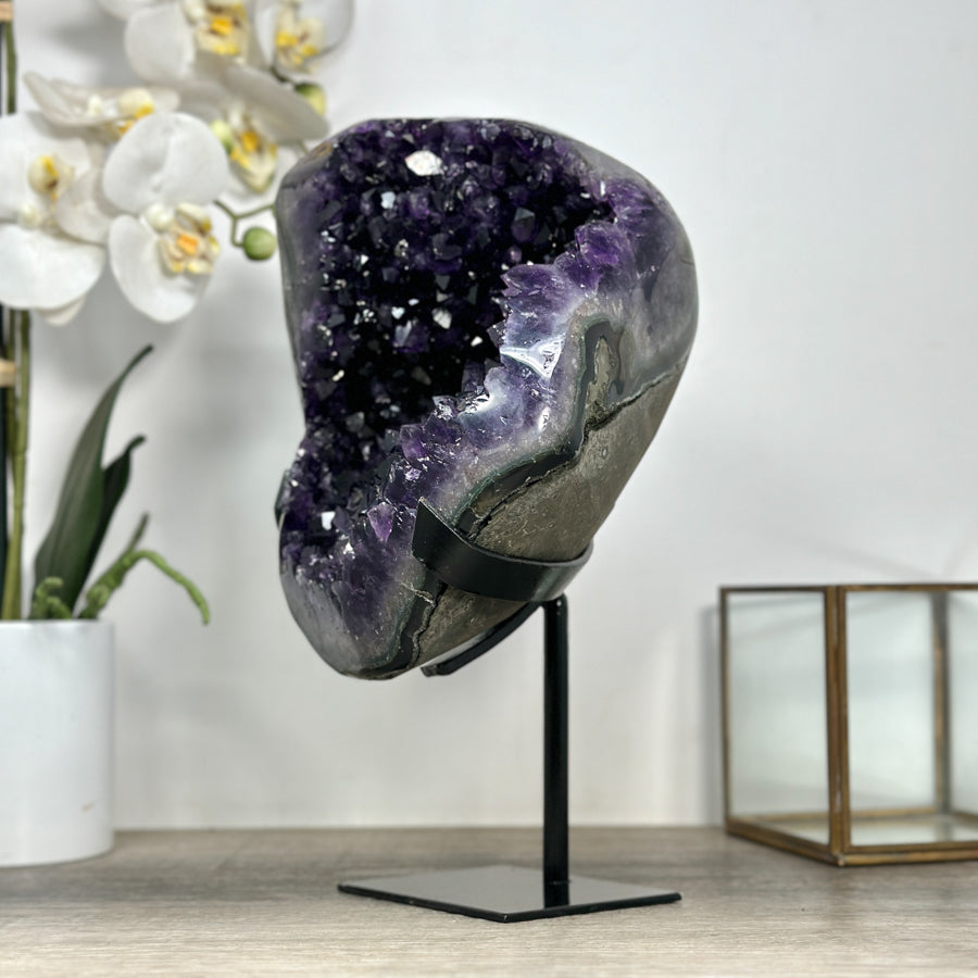 Large Natural Amethyst Crystal Geode on Metal Stand - MWS2461