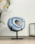 Agate Geode with Druzy Crystals on Metal Stand – Unique Natural Display Piece - MWS2863