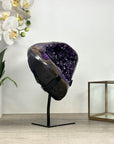 Natural Amethyst Geode with Agate Shell and Metallic Stand - MWS2464