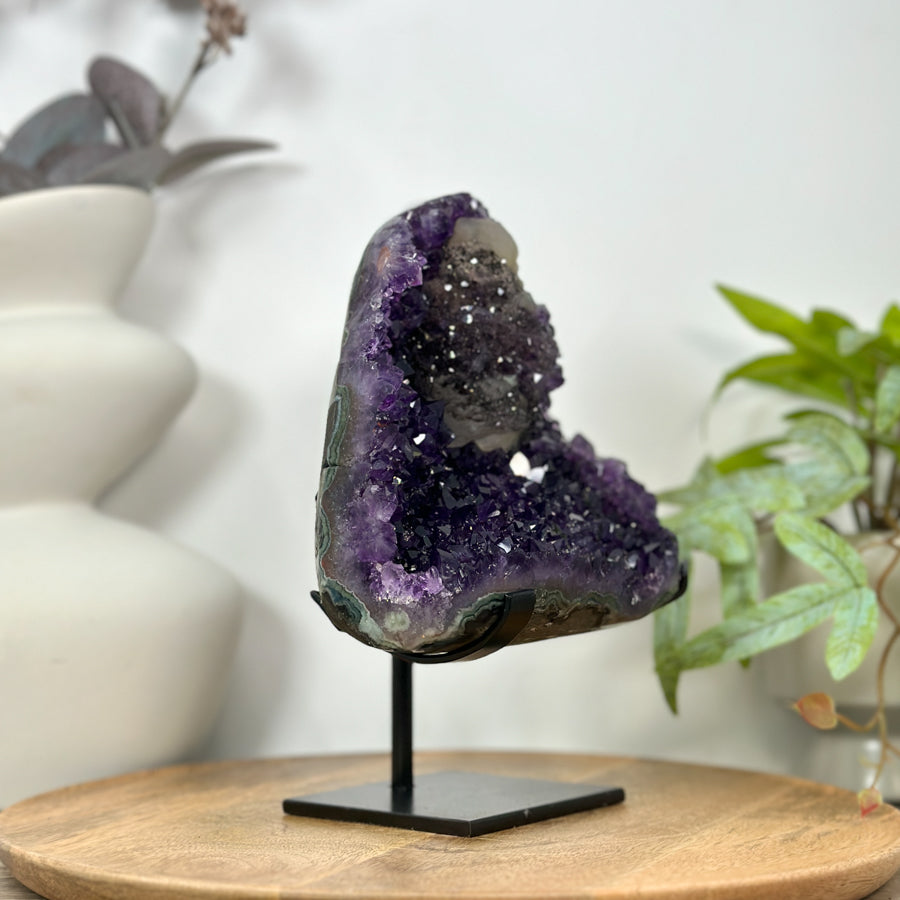 Natural Amethyst, Calcite &amp; Black Hematite Crystal Specimen - MWS3095