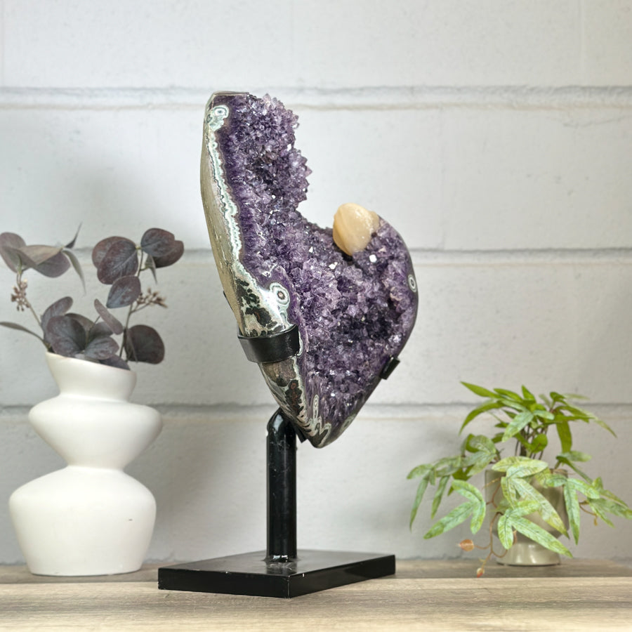 Uruguayan Amethyst Specimen with Green Jasper Shell &amp; Calcite Formation - MWS3148