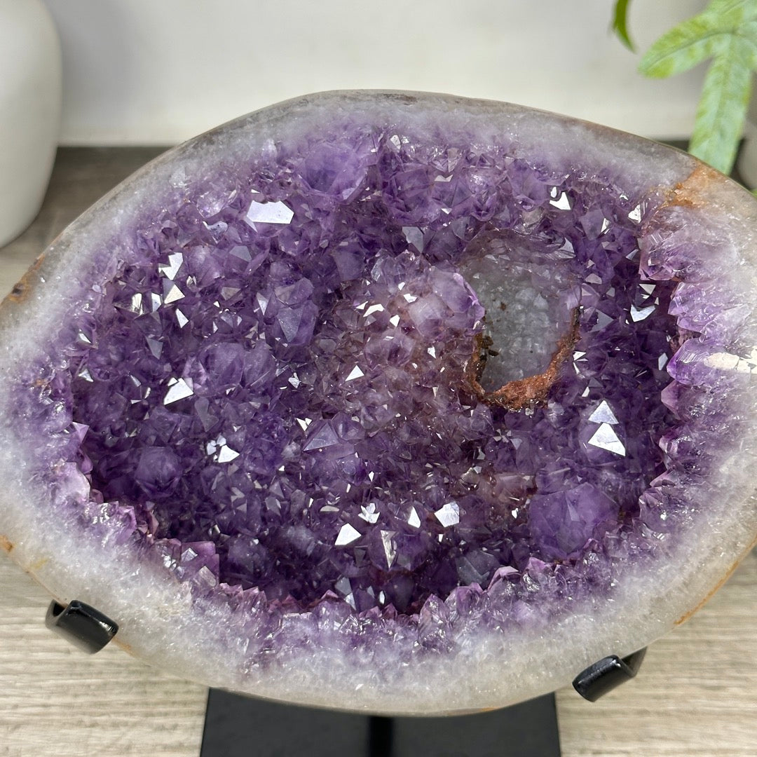 Unique Natural Amethyst Geode with Quartz Shell on Stand - MWS3313