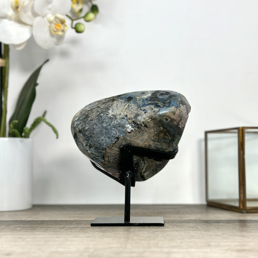 Natural Agate Stone Geode on Stand