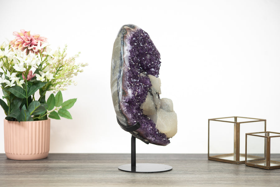 Outstanding 13 in Tall Natural Amethyst Crystal Cluster with unique Calcite Formation - MWS0351
