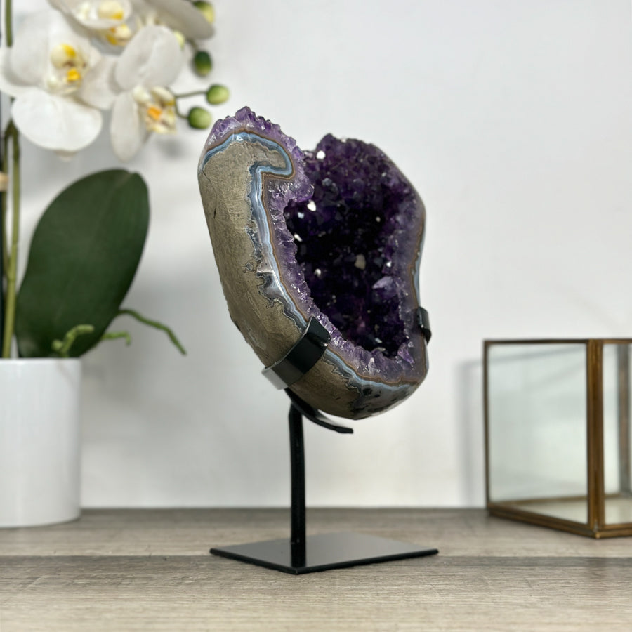 Uruguayan Amethyst Geode with Deep Purple Crystals &amp; Agate Shell - MWS2893