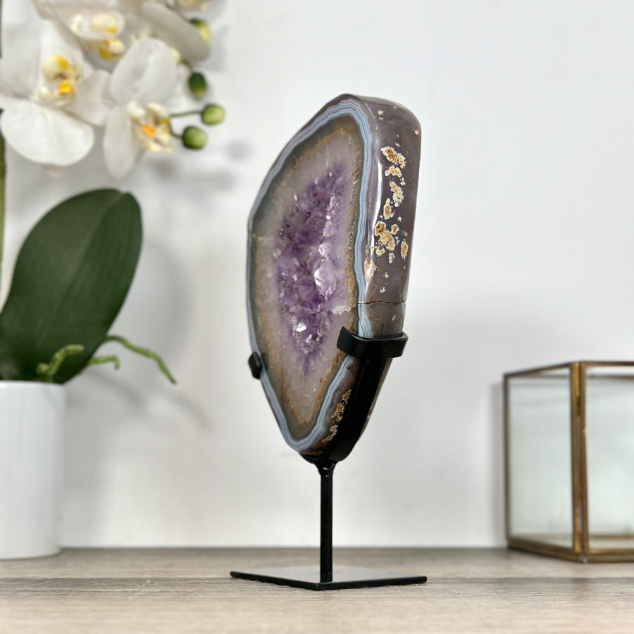 Blue Banded Agate &amp; Agate Geode Slice Portal - MWS2910