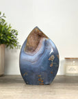 Blue Agate & Quartz Druzy Stone Flame Carving - FST0165
