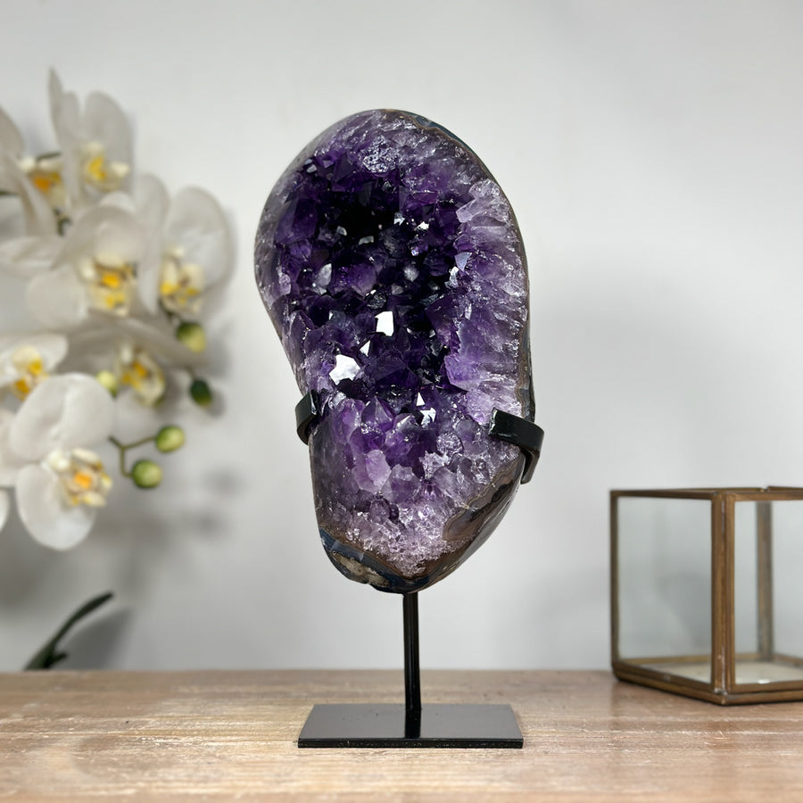 Natural Uruguayan Amethyst Geode, Metallic Stand included - MWS1839