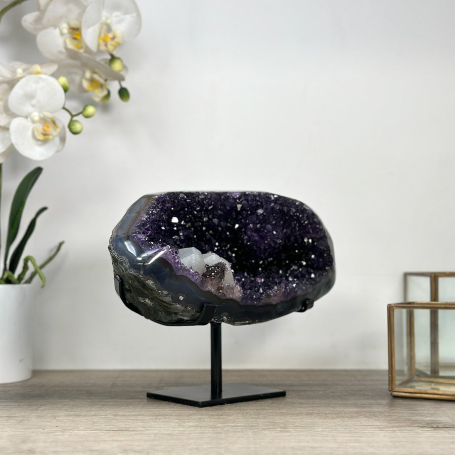 Outstanding Natural Amethyst &amp; Agate Geode with Calcite Crystal - MWS2375