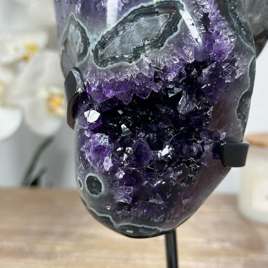 Beautiful Natural Amethyst Geode, Metal Stand Included - MWS1764