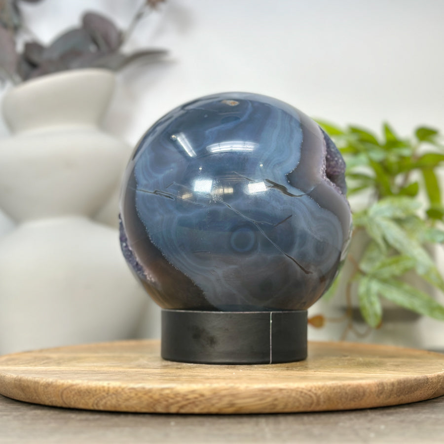 XXL Amethyst &amp; Blue Banded Agate Sphere Geode - SPH0193