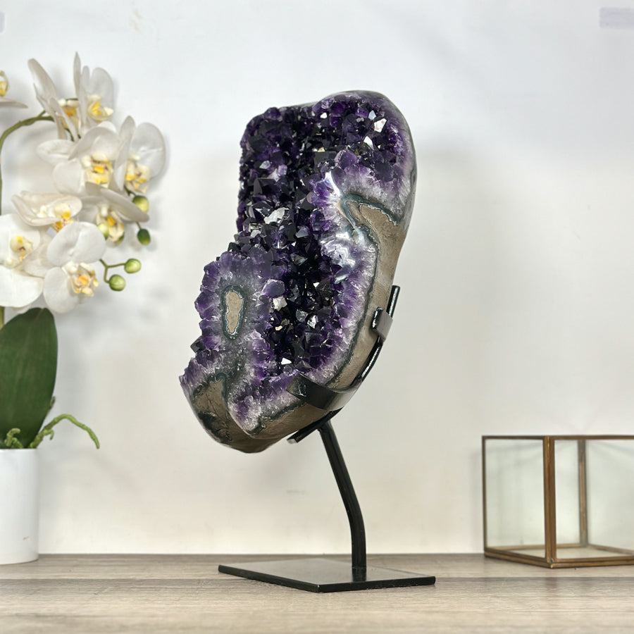 Huge Uruguayan Natural Amethyst Specimen on Metal Stand - MWS2968
