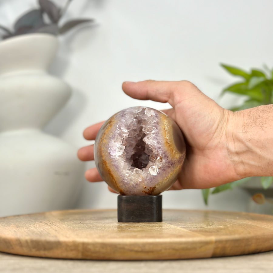 Amethyst &amp; Agate Sphere Geode with Crystal Cavity - SPH0204