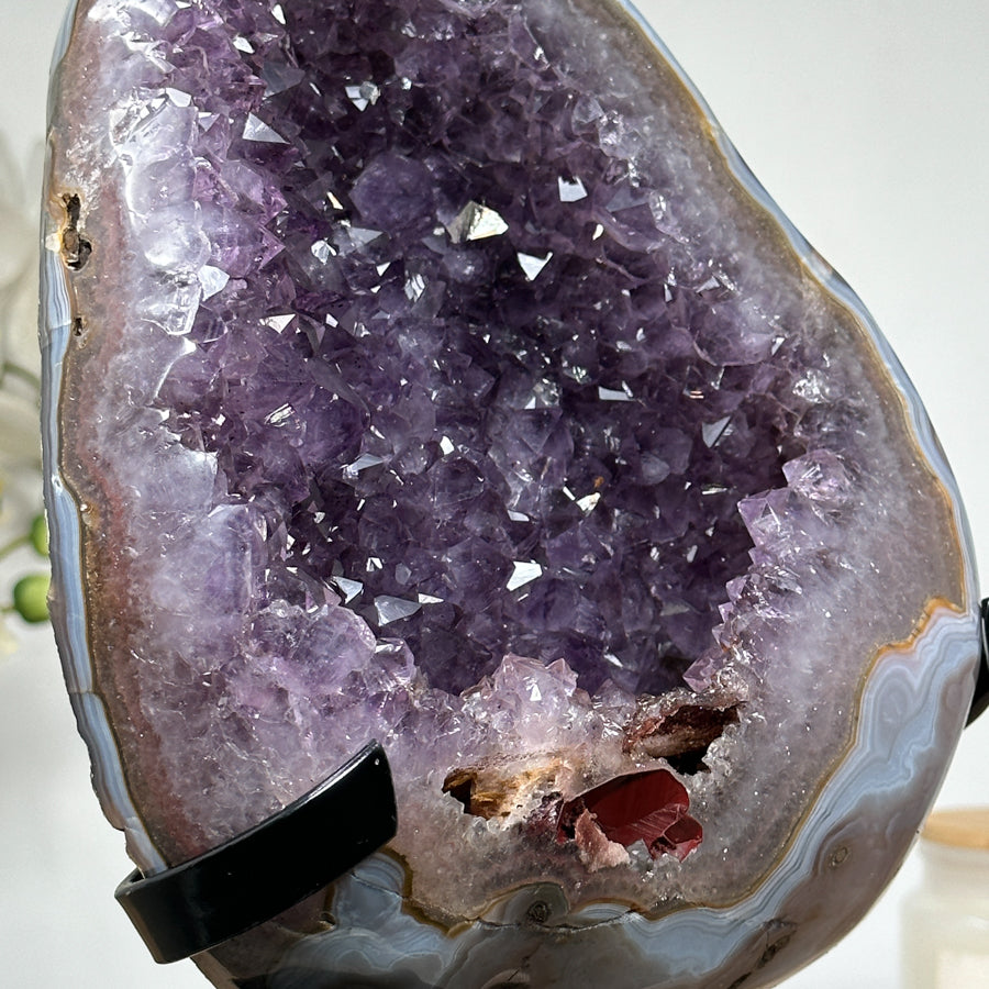 Natural Amethyst Crystal Geode with Blue Banded Agate Shell - MWS1336