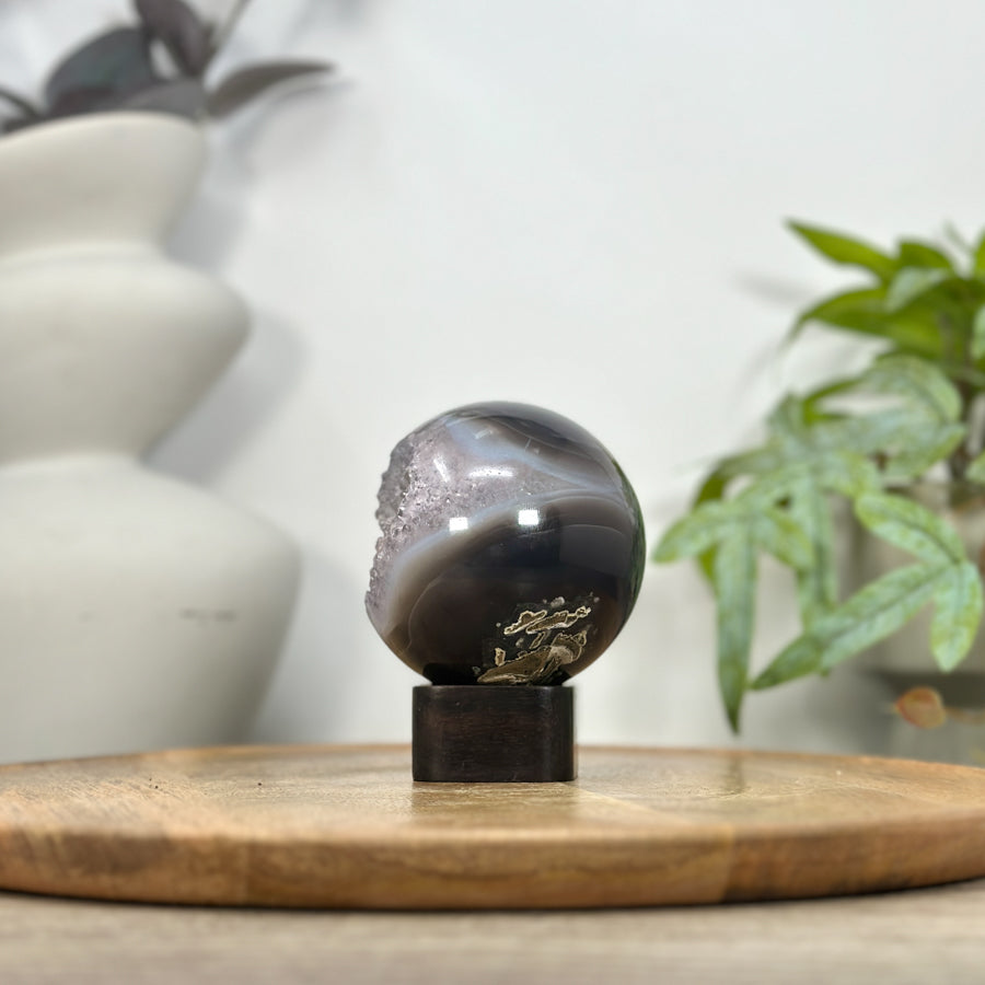 Quartz Druzy &amp; Agate Sphere Geode - SPH0198