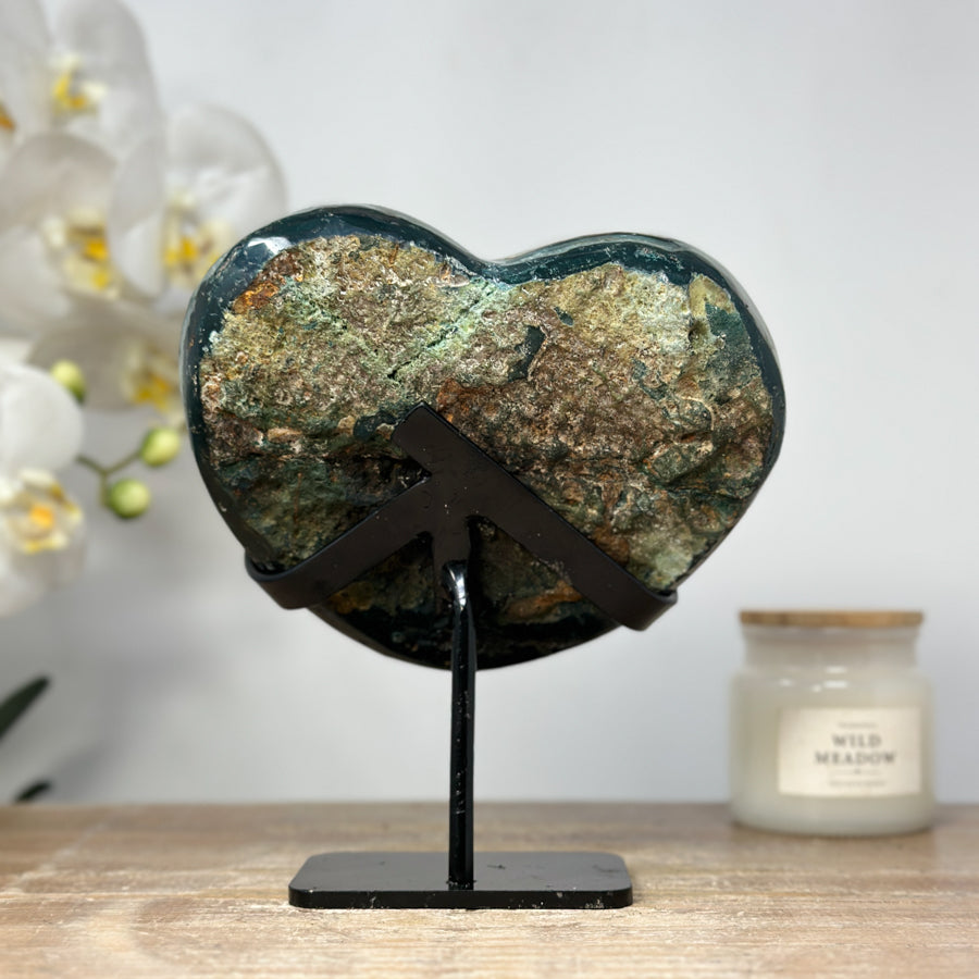 Stunning Natural Amethyst Heart Carving with Metal Stand - HST0226