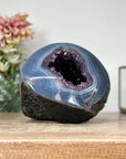 Amethyst & Blue Banded Agate Stone Geode with Druzy Cavity - STGE0005