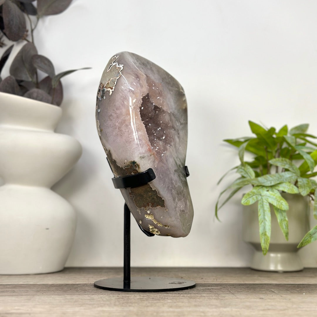 Natural Light Peach Tone Quartz Geode on Stand - MWS3363