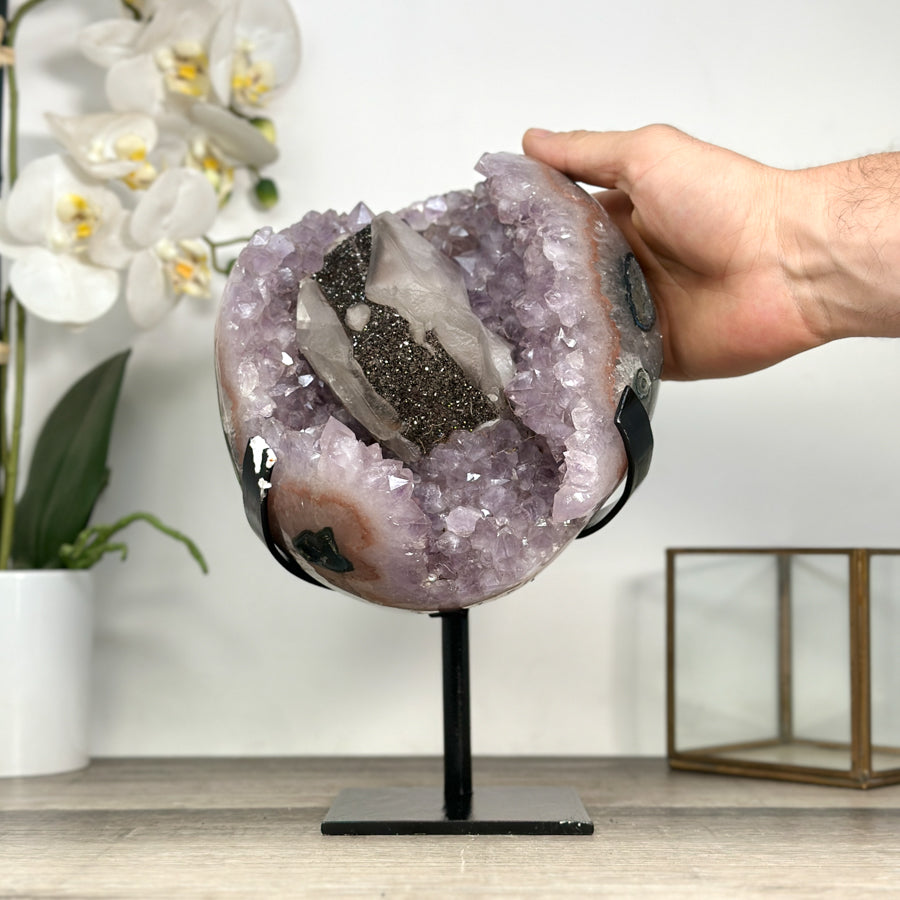 Amethyst Cluster with Unique Calcite &amp; Black Hematite Specimen - MWS2832