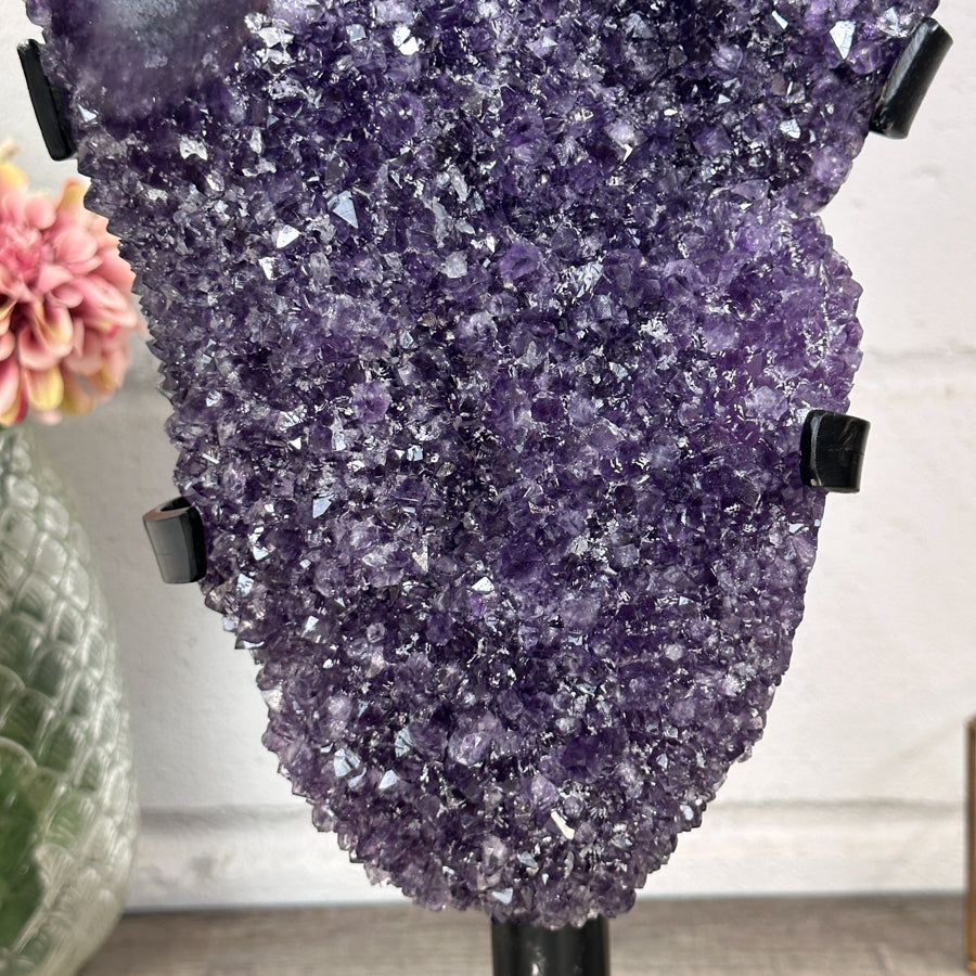 Huge Natural Uruguayan amethyst Cluster with Stalactite Eyes on Metal Stand - MWS2996
