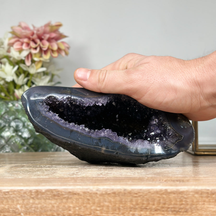 Amethyst &amp; Agate Stone Geode with Crystal Cavity - STGE0004
