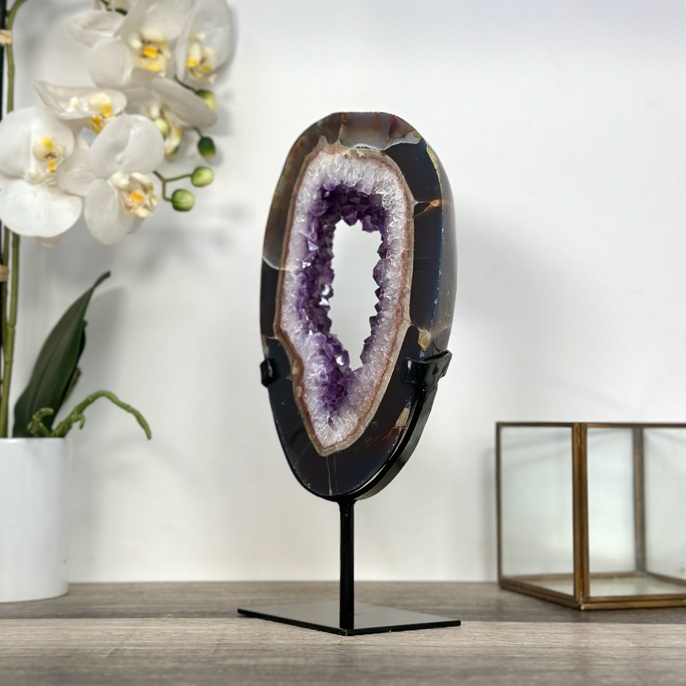 Amethyst Geode Slice Portal with Purple Crystal Center for Home Decor - MWS2657
