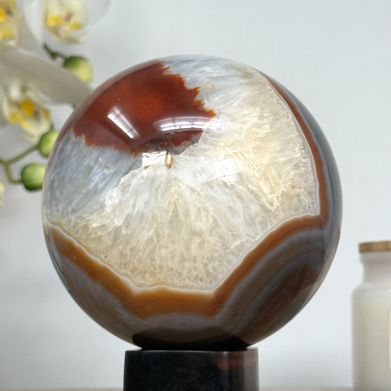 Dyed Banded Agate &amp; Quartz Sphere Geode - SPH0145