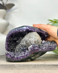 Natural Uruguayan Amethyst Geode with Calcite Formation Covered with Sugar Quartz Crystals - CBP1412
