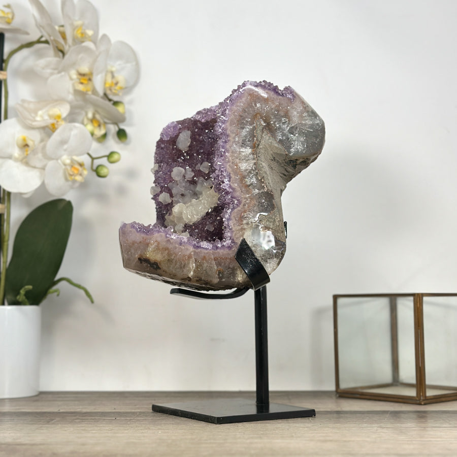 Natural Amethyst Geode with Calcite Crystals Inclusions - MWS2960