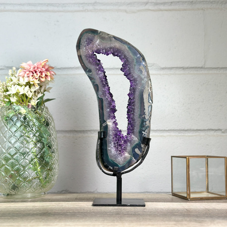 Large Amethyst &amp; Agate Geode Silce Crystal Portal - MWS2757