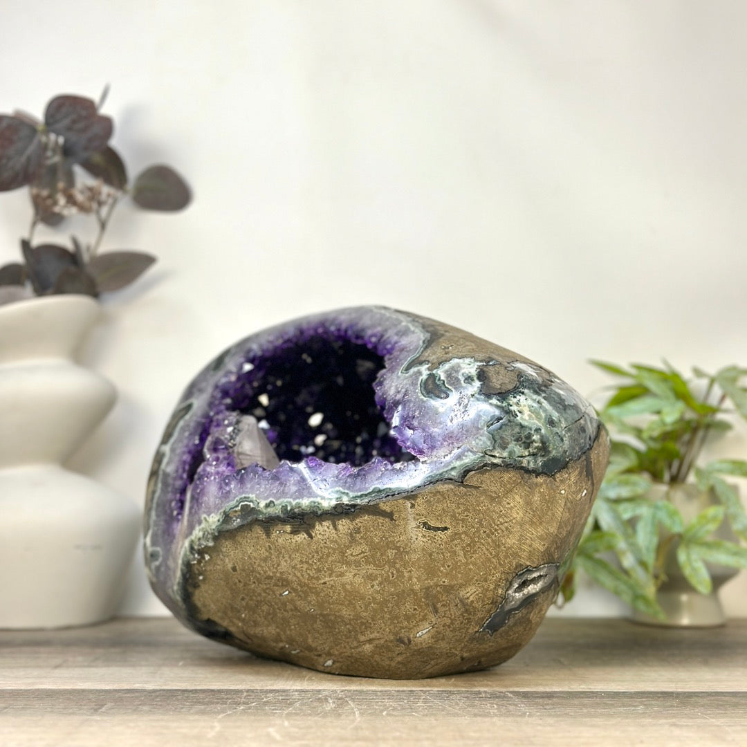 Huge A Grade Amethyst Geode with unique Calcite Crystal Formation - STGE0055