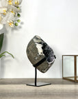 Black Quartz Druzy Geode on Metal Stand - MWS2725
