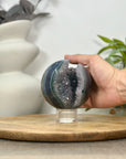 Banded Agate Sphere Geode with Quartz Crystal Cavity - SPH0151