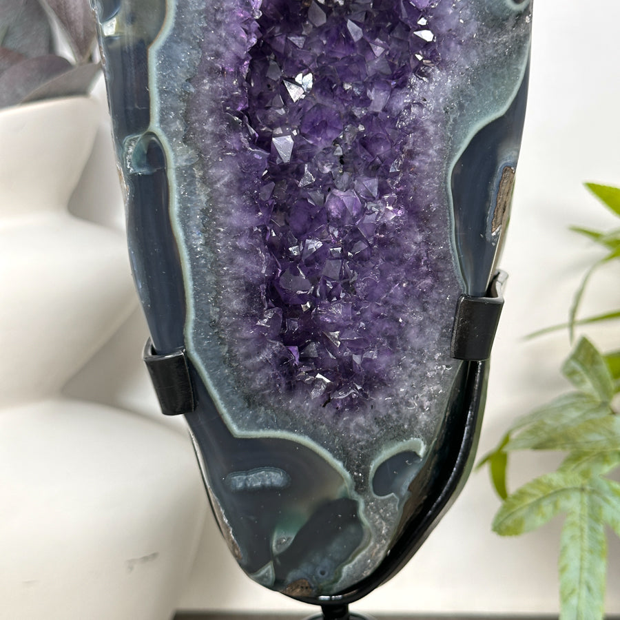 Unique Double Amethyst &amp; Agate Geode with Rotary Stand - MWS3176
