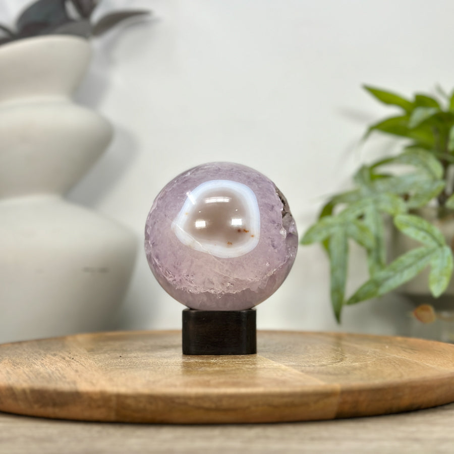 Amethyst &amp; Banded Agate Sphere Geode with Crystal Formation - SPH0199