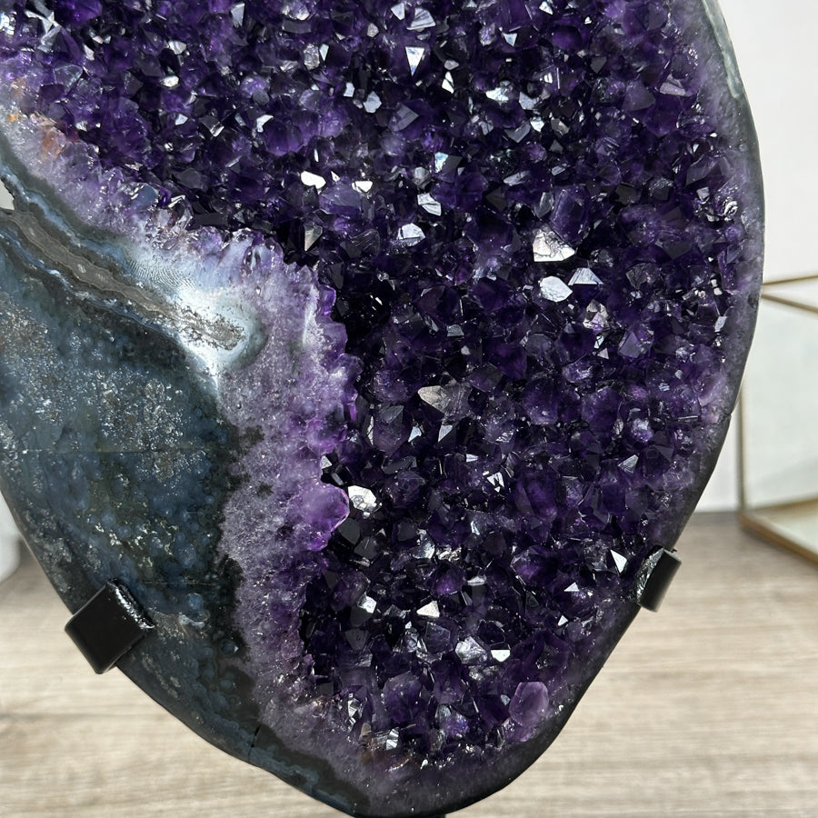 Deep Purple Amethyst Stone Geode Statement Piece on Stand - MWS3032