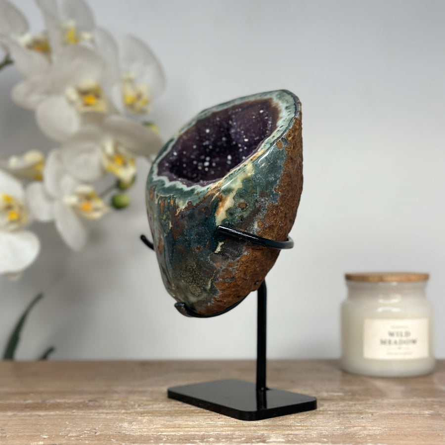 Natural Amethyst Geode with Green Jasper Shell - MWS1391