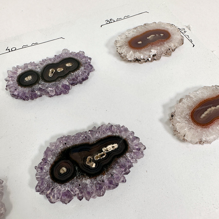 Amethyst &amp; Quartz Stalactite Slices Set - Natural Crystal for Handmade Jewelry - STS0069