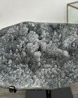 Gray Druzy Quartz Specimen on Metal Stand – Unique Crystal Display for Meditation Space Decor - MWS2712