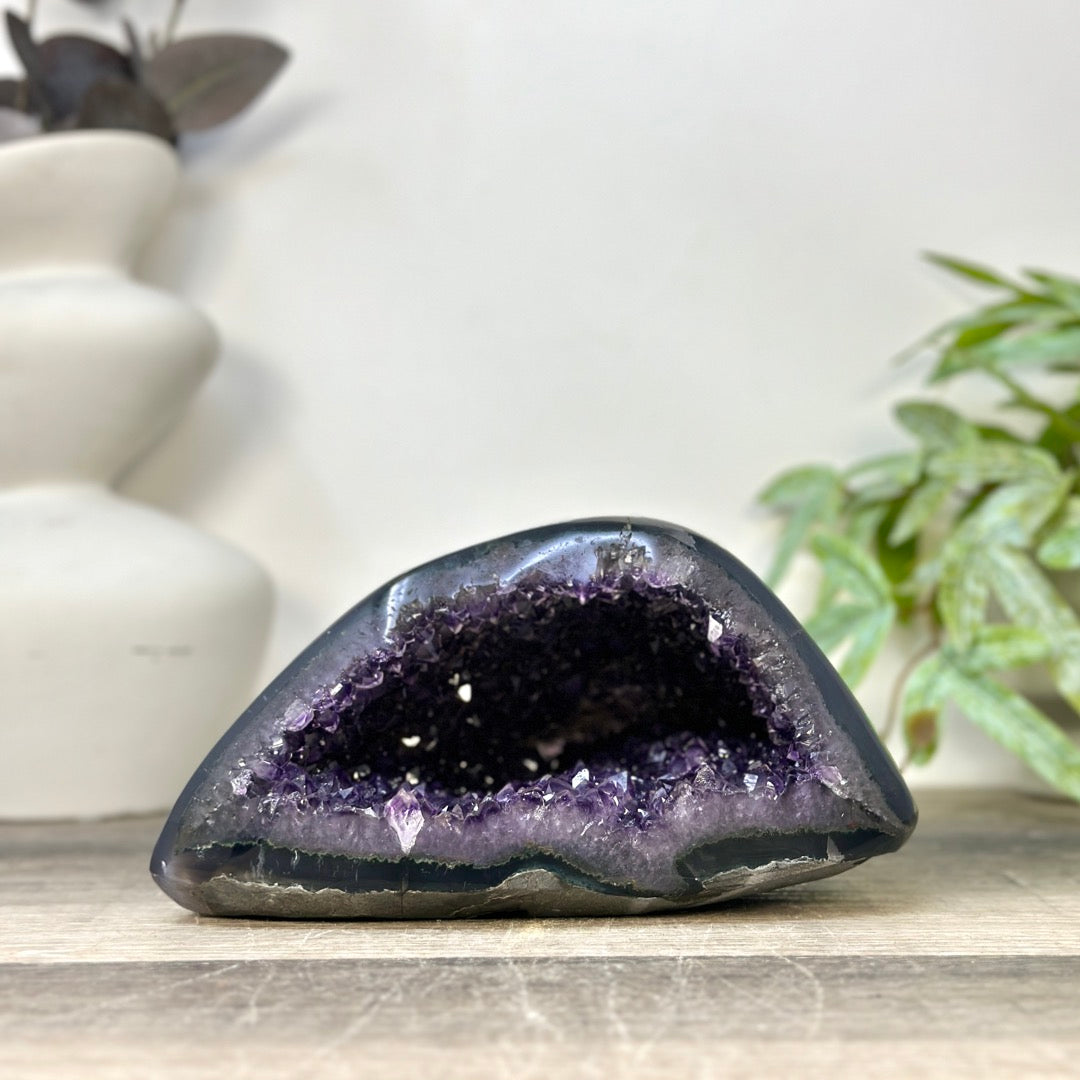 Natural Amethyst &amp; Agate Stone Geode with polished Shell - STGE0082