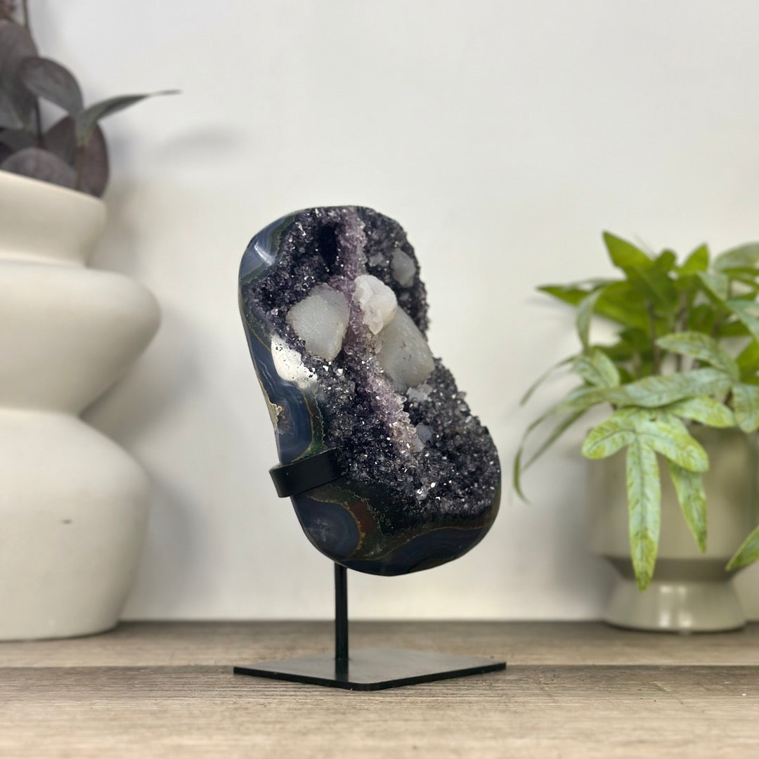 Natural Amethyst Cluster with Agate Matrix and Calcite Formation - MWS3349