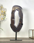 Agate Slice with Amethyst Crystals on Stand for Home Decor Display - MWS2674