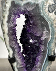 Deep Purple Amethyst Geode on Metal Stand – Stunning Crystal Formation for Shelf Display - MWS2701