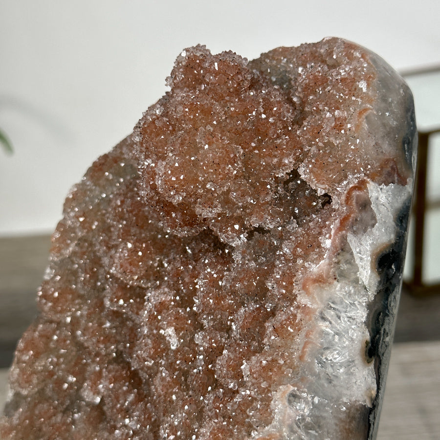 Orange Tone Crystal Cluster with Sparkling Formation on Stand for Home Decor - MWS2625