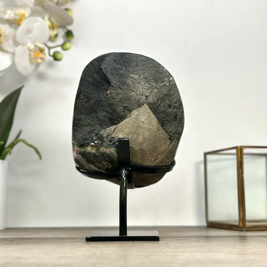 Amethyst Geode with Calcite Formation on Stand – Natural Crystal Specimen - MWS2875