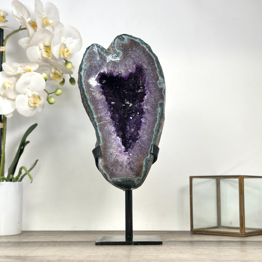 Uruguayan Amethyst Geode with Deep Purple Crystals and Green Jasper Shell - MWS2801