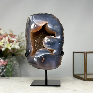 Natural Agate Geode with Orange Druzy Crystals: A Stunning Home Accent - MWS0844