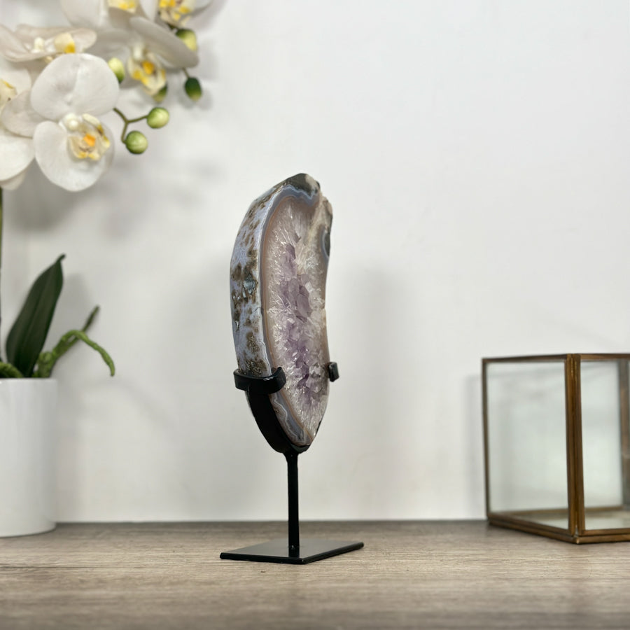 Natural Quartz &amp; Amethyst Stone Slice on Stand - MWS3008