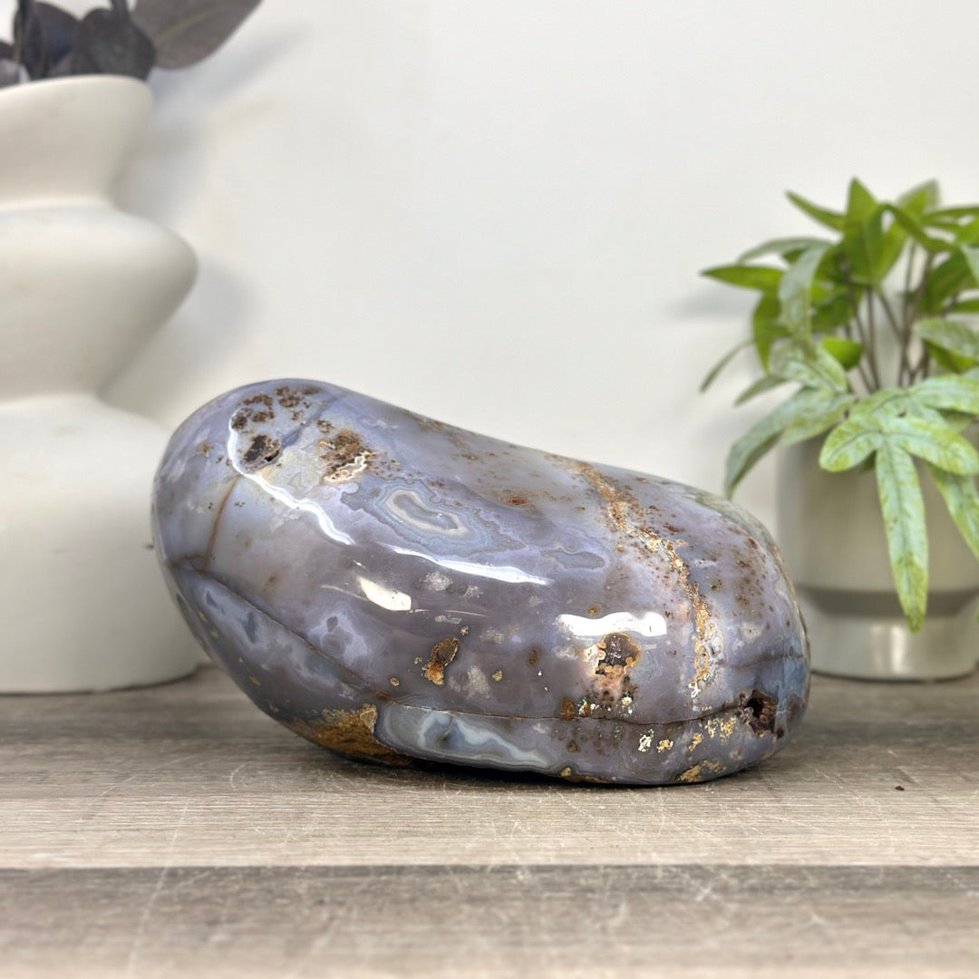 Large Blue Banded Agate &amp; Amethyst Stone Geode - STGE0114