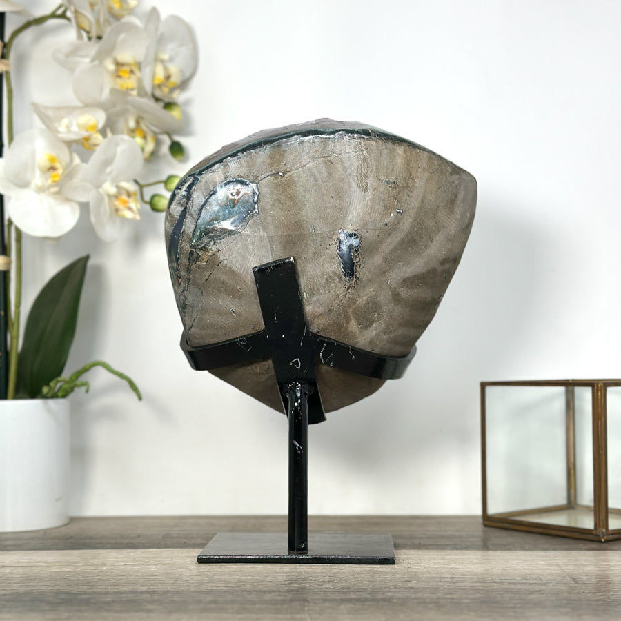 Deep Purple Amethyst Geode With Agate Shell on Metal Stand - MWS2742